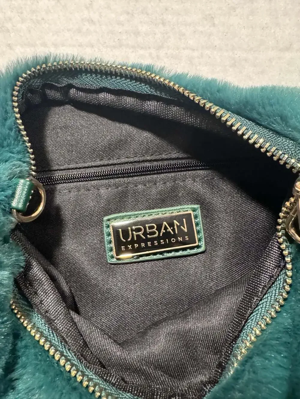 Urban Expressions Teal Green Faux Fur Knot Handle Hobo Bag